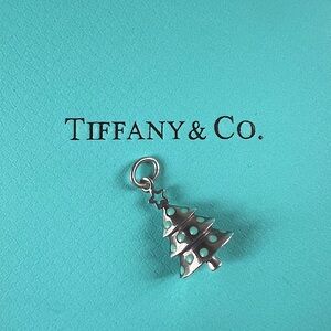 VERY RARE Tiffany & Co. Christmas Tree Blue Enamel Pendant Charm Necklace AG925
